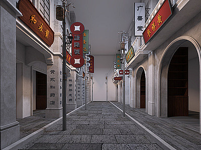 3d民国复古风商业街模型