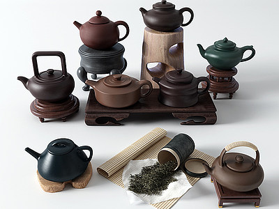3d中式茶具茶壶茶叶模型