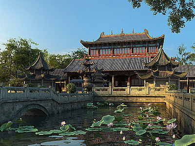 中式古建大殿寺庙灵隐寺模型3d模型