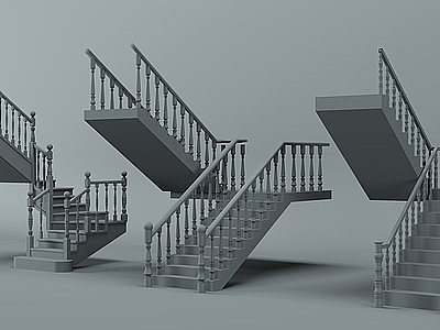 3d美式实木楼梯组合模型
