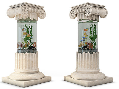 现代罗马柱鱼缸模型
