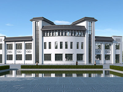 3d新中式单体建筑办公楼模型