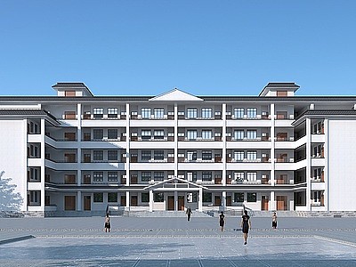 新中式风格单体建筑教学楼模型3d模型