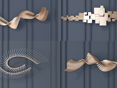 3d现代金属墙饰挂饰组合模型