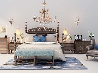 欧式古典欧式床床头柜组合模型3d模型