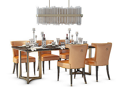 简欧餐桌椅组合吊灯模型3d模型