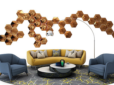 3d现代沙发组合挂件模型