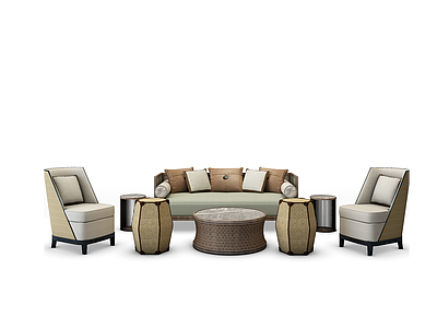 3d现代中式沙发组合墩子模型