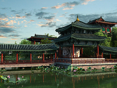 3d中式古建亭廊模型