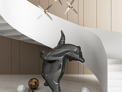 3d现代熊雕塑吊灯组合模型