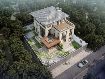 3d新中式独栋别墅模型