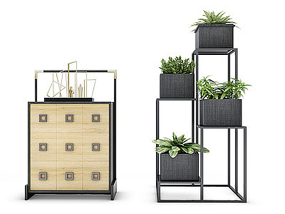 3d现代盆栽植物装饰柜模型