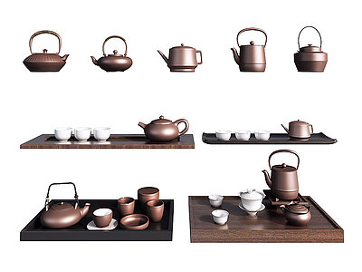 现代茶具茶壶茶杯模型