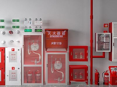 现代烟感喷淋应急灯消防栓模型3d模型