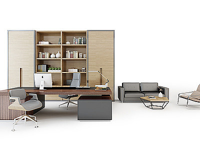 现代老板台书柜模型3d模型