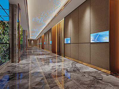 3d新中式酒店过道3D模型模型