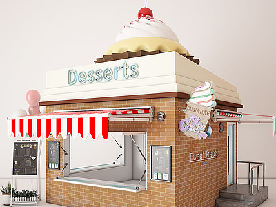现代售货亭快餐店房子模型3d模型