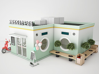 3d现代售货亭快餐店房子模型