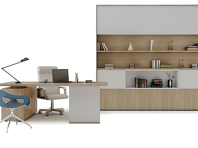 3d现代老板台书柜模型