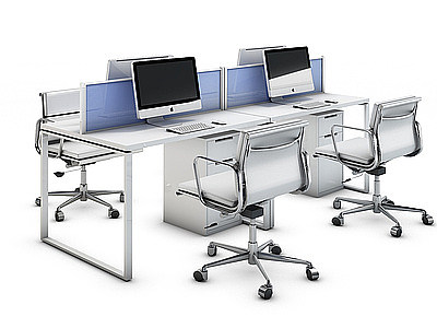 3d现代办公桌工位模型