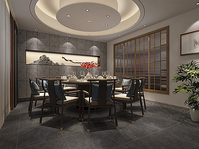 新中式中餐厅包厢模型3d模型