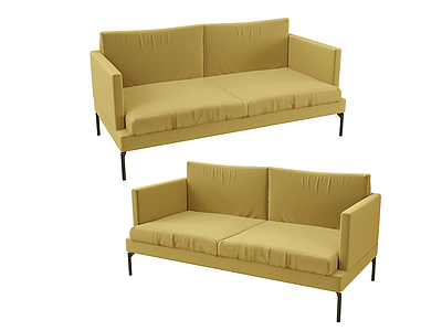  现代双人黄色沙发模型