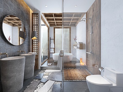 3d现代民宿卫生间浴室浴室柜模型