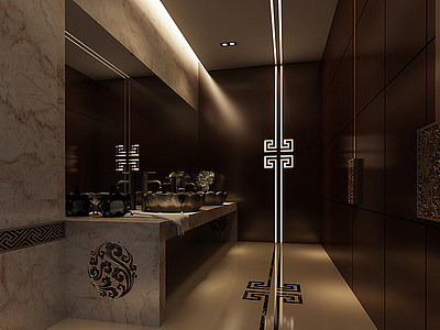 3d中式酒店卫生间模型