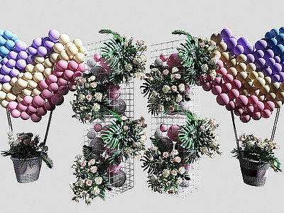3d现代婚庆气球鲜花装饰品模型