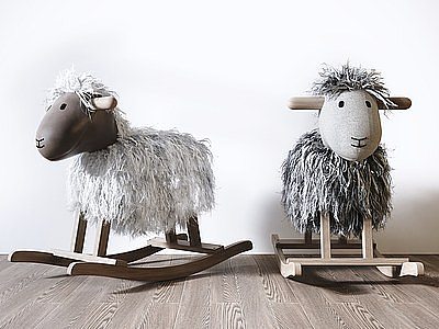北欧儿童绵羊木马摇椅模型