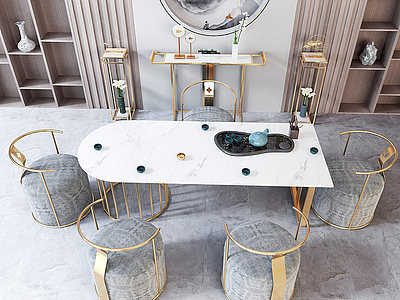3d新中式茶室茶桌椅组合模型