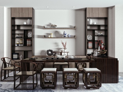新中式茶室茶桌椅组合茶桌模型