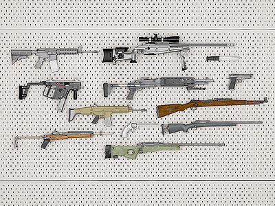 3d现代武器墙狙击枪步枪模型