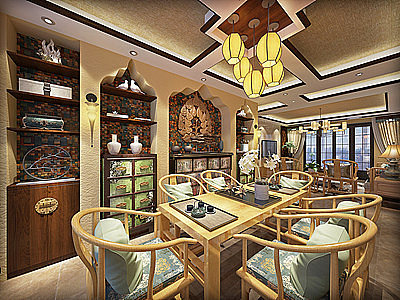 3d东南亚客厅餐厅模型