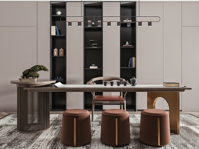 3d新中式风格茶桌椅模型