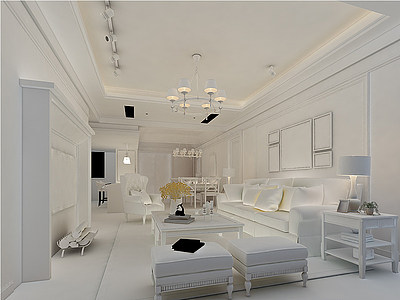 美式客厅沙发组合转角沙发模型