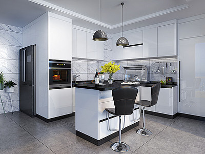3d现代风格厨房橱柜厨房模型