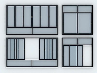 现代窗户推拉窗铝合金窗模型
