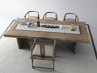 3d新中式茶桌圈椅模型