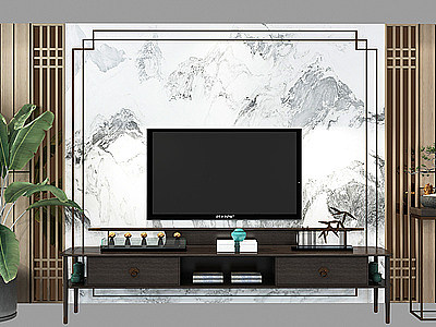 3d新中式电视背景墙模型