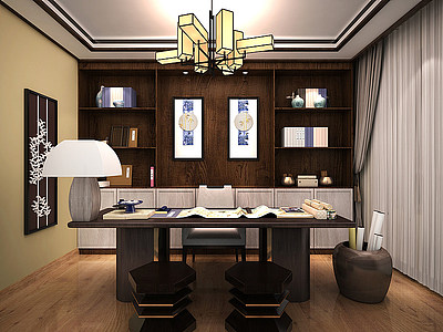 新中式卧室书房模型3d模型