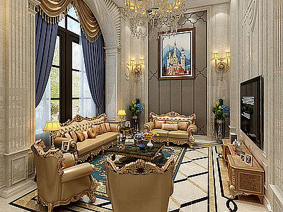 欧式古典别墅客厅模型3d模型