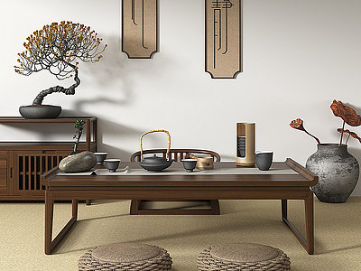 3d新中式休闲茶桌椅组合模型