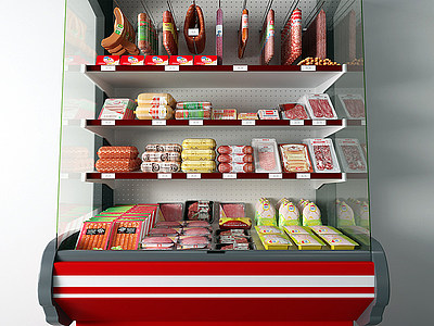 3d现代展柜货架冰柜火腿肠模型