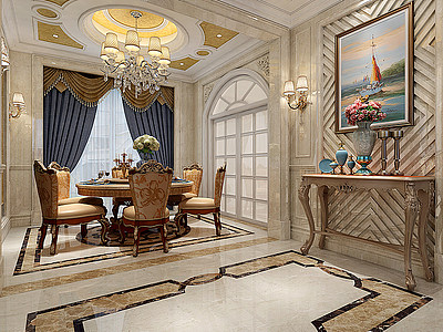 3d欧式古典家居餐厅模型