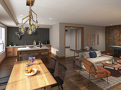 3d美国公寓客餐厅模型