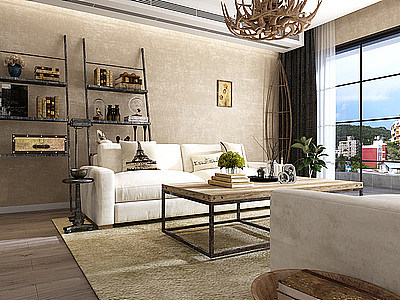 美式客厅沙发茶几组合模型3d模型