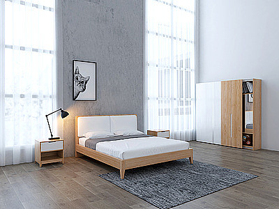 3d卧室双人床衣柜组合模型