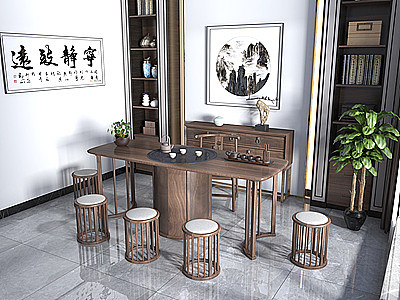 新中式茶桌茶室茶桌椅模型3d模型