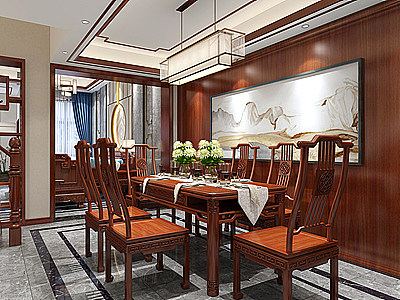 中式别墅客餐厅模型3d模型